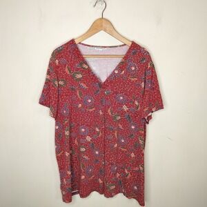 Northstyle Floral Shirt Stretch Knit V Neck Pullover